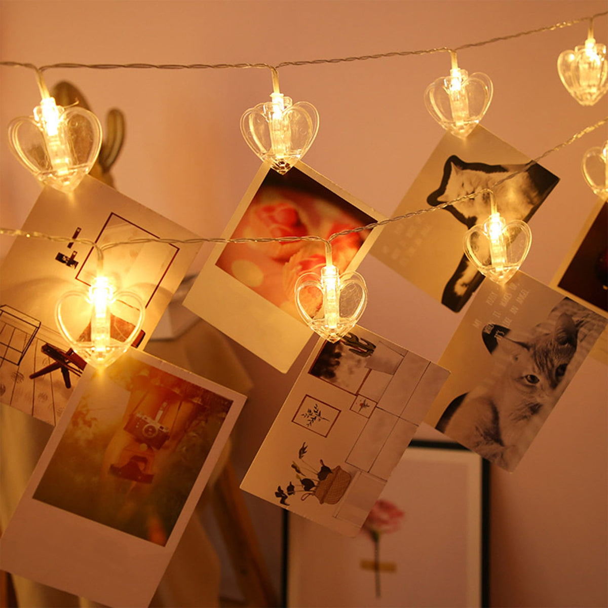 LED Photo Clip String Lights with Heart-Shaped Clips, 59 Inch Battery-Powered Decorative Wall Light - Image 6