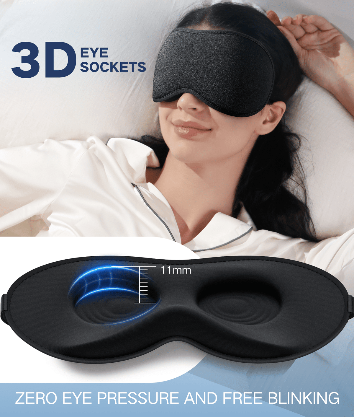 Contoured 3D Memory Foam Sleep Mask with Cooling Lining and Adjustable Strap, Black - Image 6