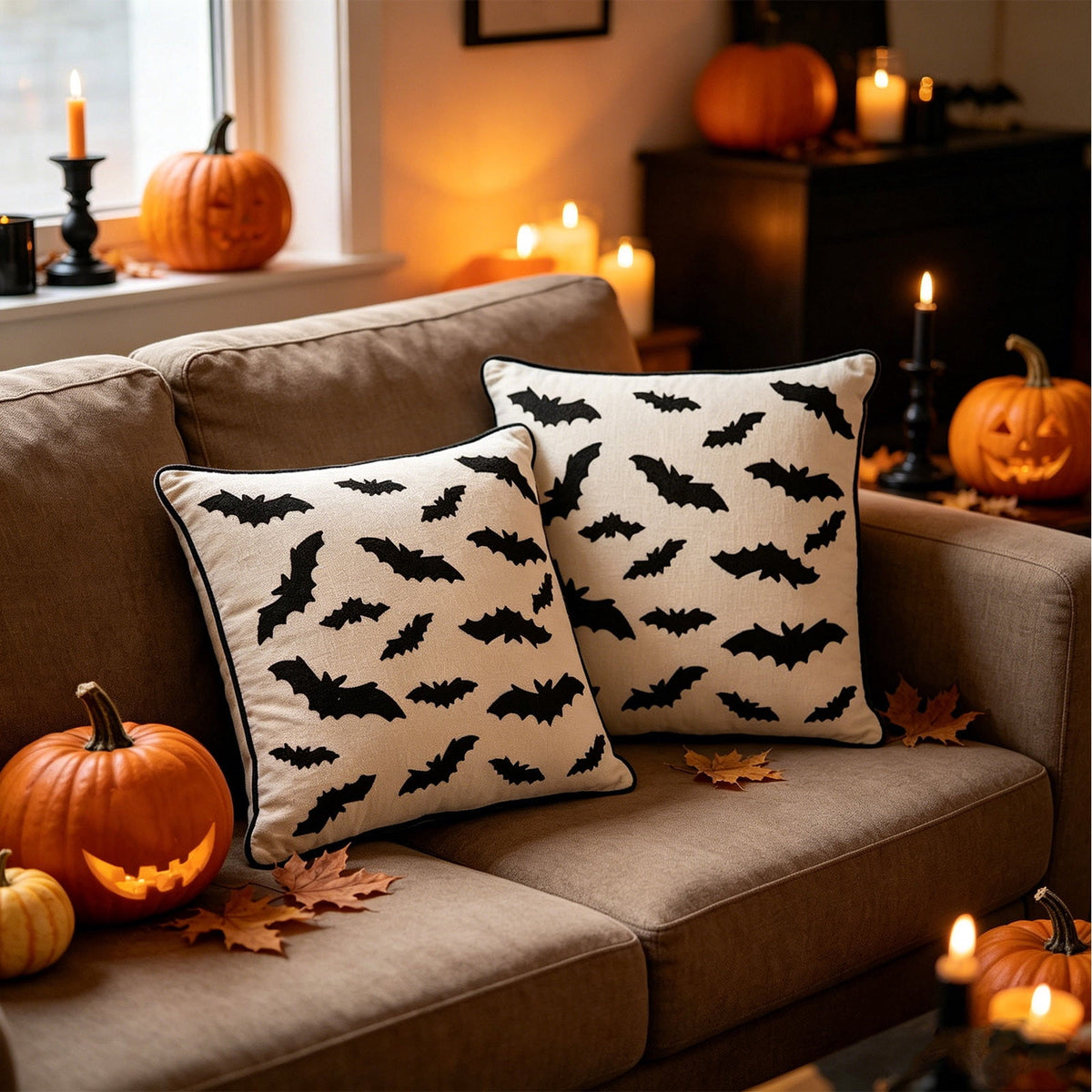 Embroidered Halloween Ghost Throw Pillow Cover, 18 x 18 Inch Linen Cushion Case with Hidden Zipper - Image 6