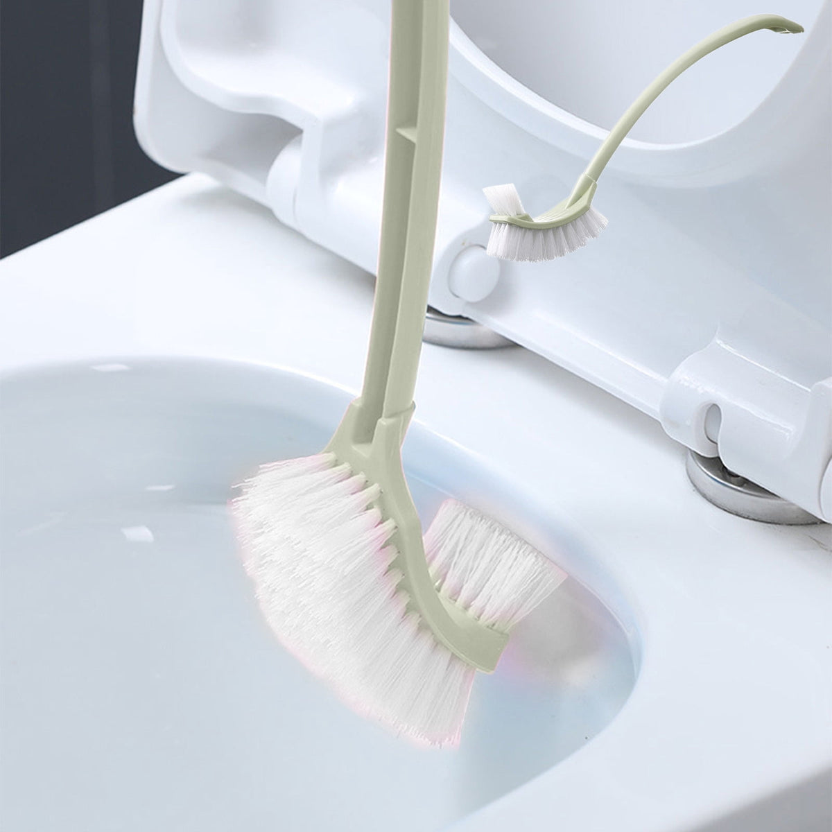 Toilet Brush with Dual Heads and Caddy, Flexible Rubber Bowl Brush plus Rim-Cleaning Slit Brush - Image 6