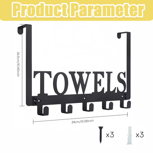 Over-the-Door Towel Rack with Five Curved Hooks, Matte Black Metal, No-Drill Hanging - Image 2