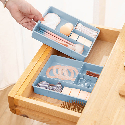 Four-Compartment Stackable Vanity Tray, Blue Plastic Drawer Divider for Makeup and Small Items - Image 2