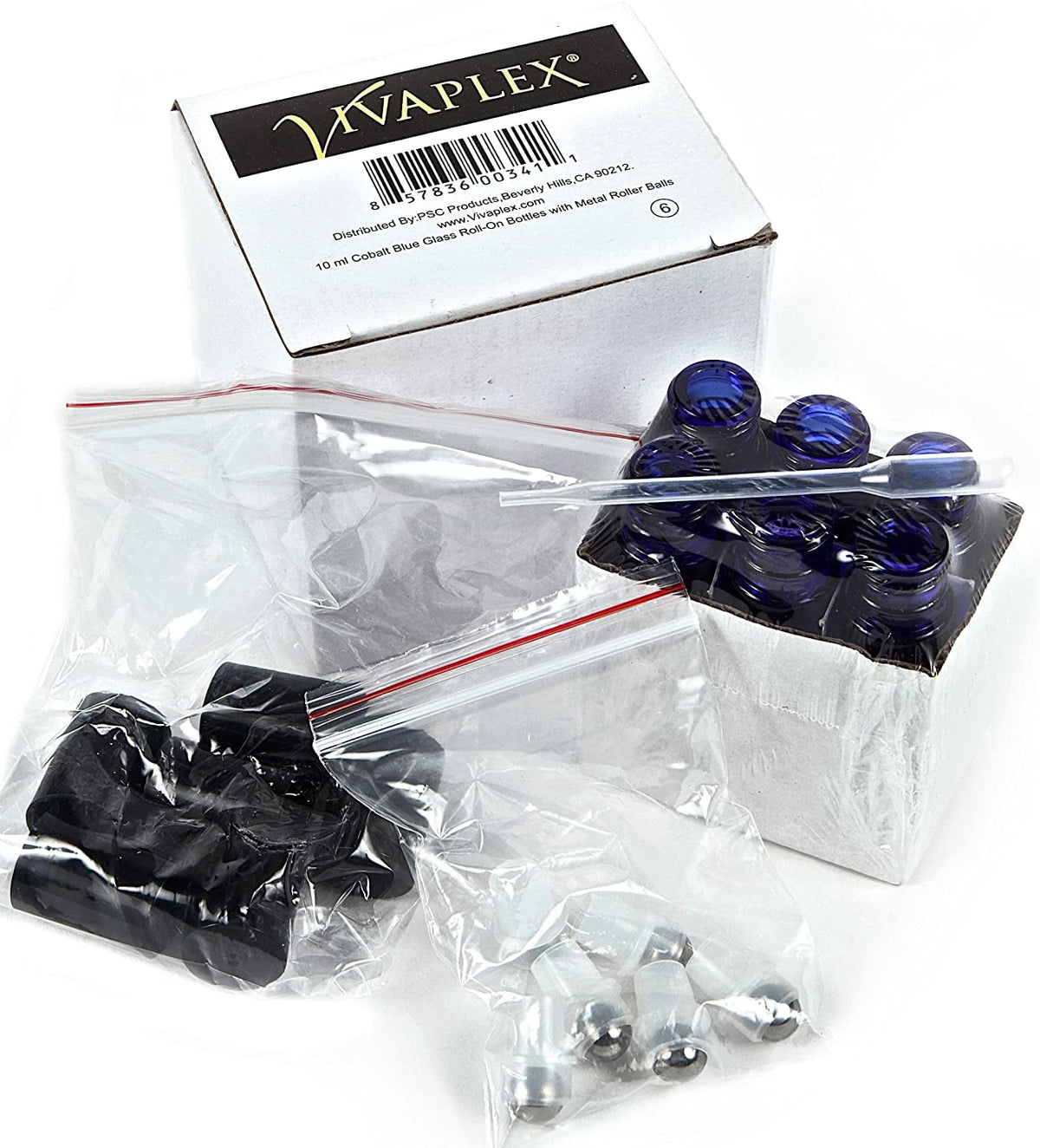 Cobalt Blue Glass Roll-On Bottles, 10 ml with Stainless Steel Roller Balls and Dropper, Set of 6 - Image 5