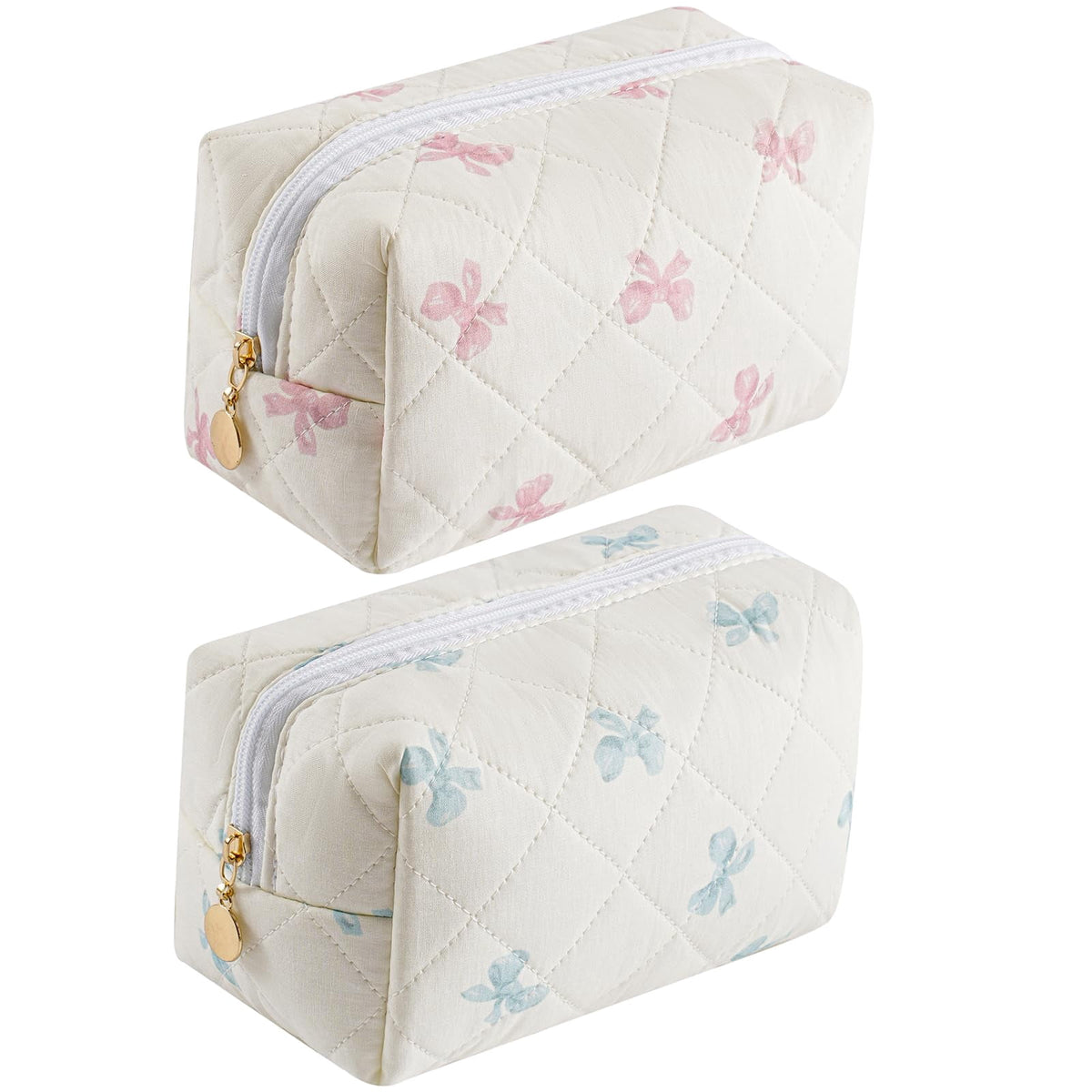 Quilted Floral Cotton Makeup Pouch, Small Zip Toiletry Bag for Purse and Travel - Image 2