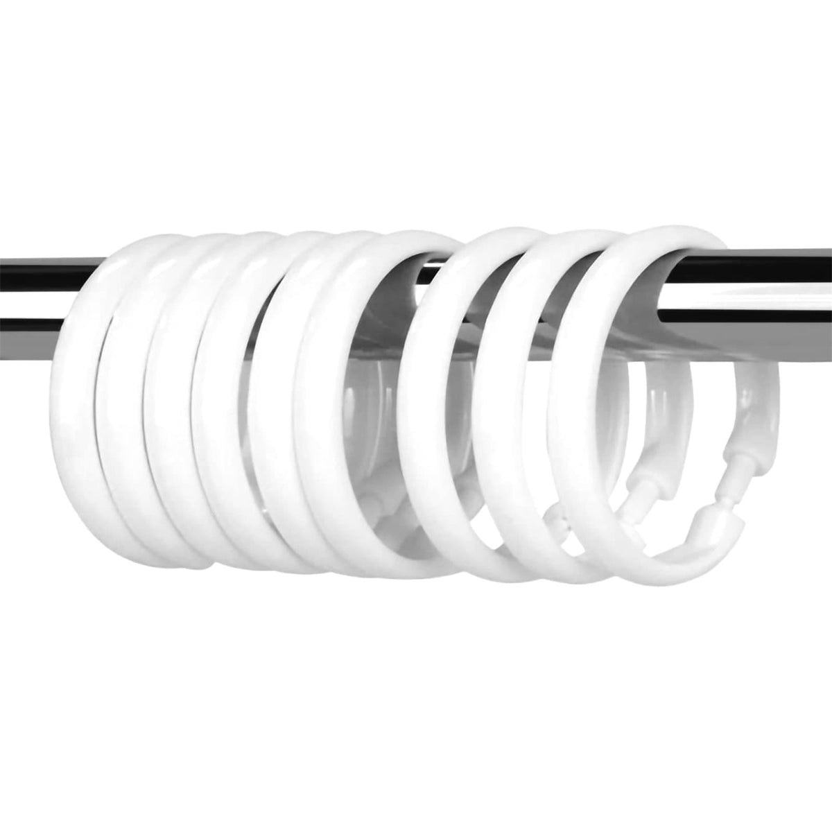 Clear O-Ring Shower Curtain Hooks, Snap-Closure Plastic Rings for Standard Rods, Set of 12 - Image 3
