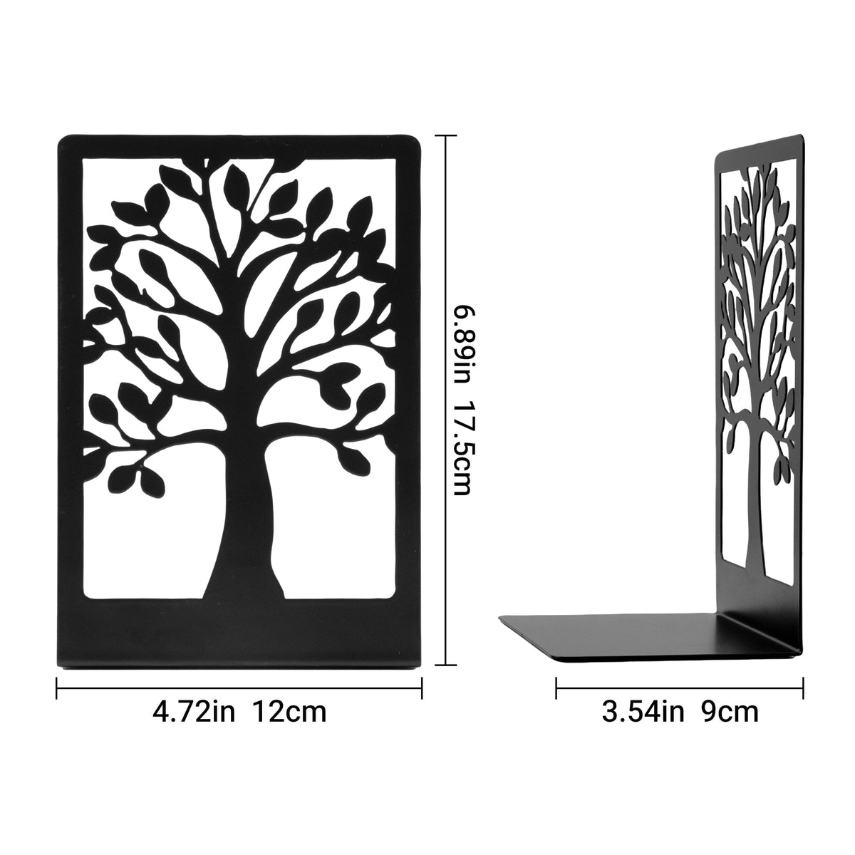 Metal Tree Bookends with Non-Slip Base, Heavy-Duty Decorative Book Holders for Shelves, Set of 2 - Image 3