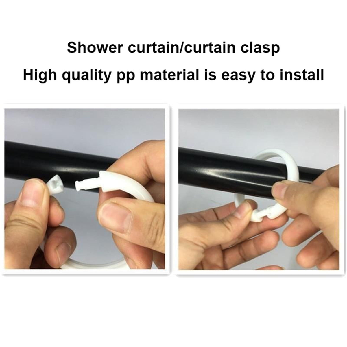 Clear O-Ring Shower Curtain Hooks, Snap-Closure Plastic Rings for Standard Rods, Set of 12 - Image 6