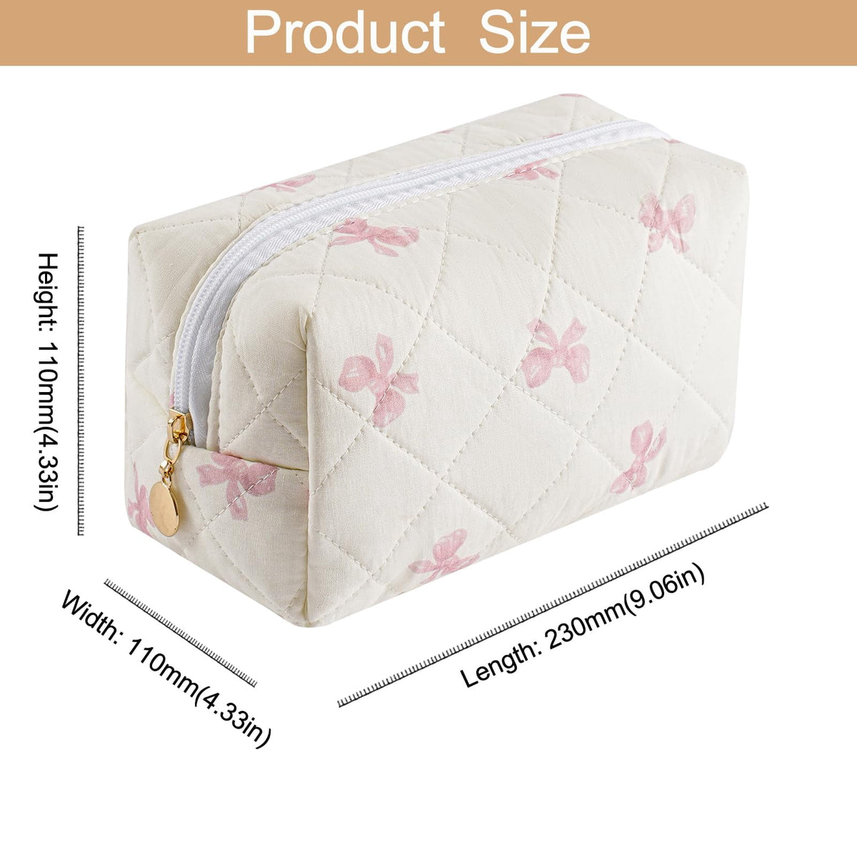 Quilted Floral Cotton Makeup Pouch, Small Zip Toiletry Bag for Purse and Travel - Image 3