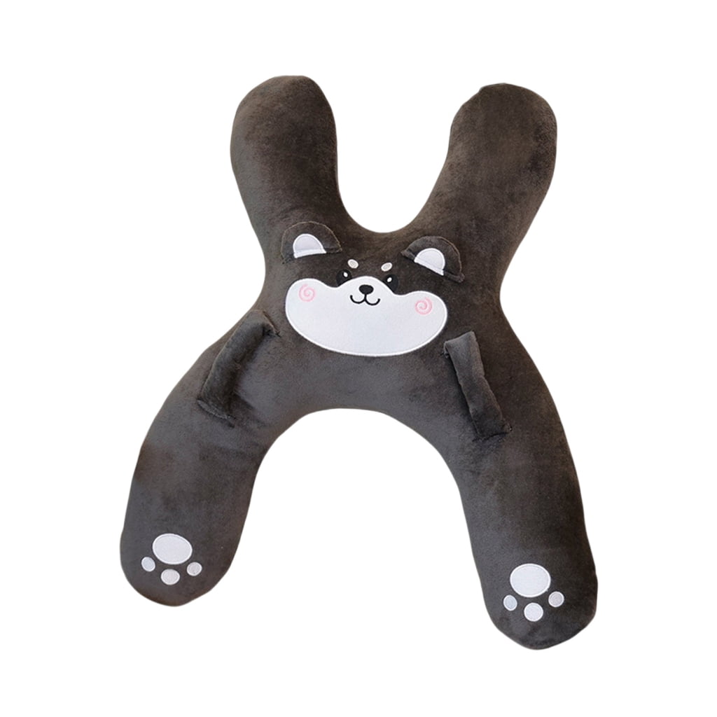 Kids Car Seat Neck Pillow with Plush Cartoon Cover, Soft Cotton-Filled Travel Headrest Cushion