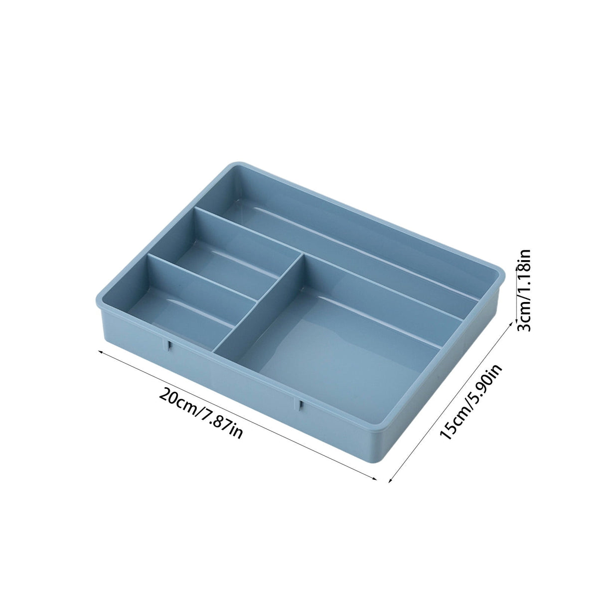 Four-Compartment Stackable Vanity Tray, Blue Plastic Drawer Divider for Makeup and Small Items - Image 3