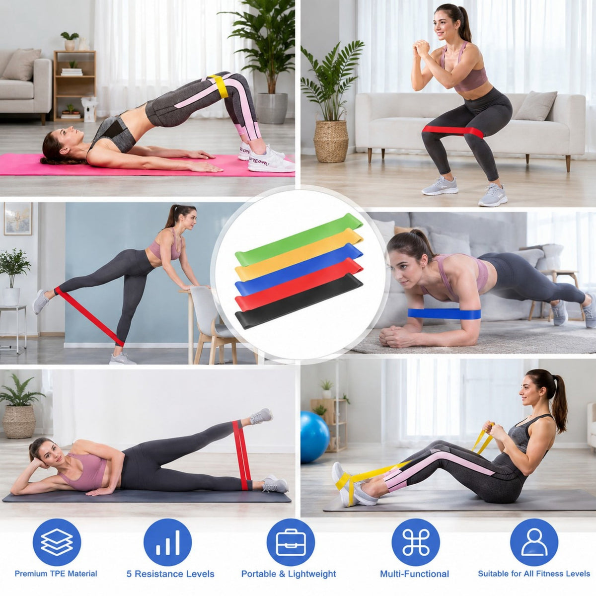 Resistance Band Set with Ankle Straps, Three Tube Bands and Five Loop Bands for Home Workouts - Image 5