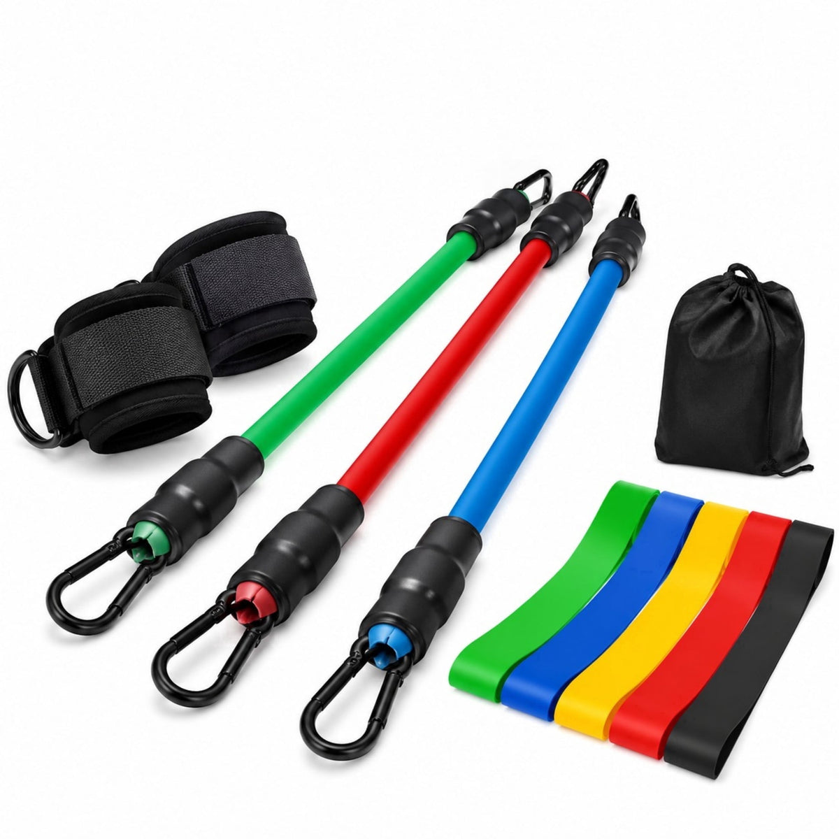 Resistance Band Set with Ankle Straps, Three Tube Bands and Five Loop Bands for Home Workouts