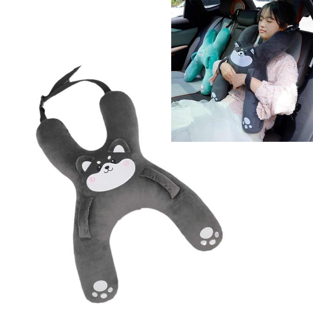 Kids Car Seat Neck Pillow with Plush Cartoon Cover, Soft Cotton-Filled Travel Headrest Cushion - Image 2