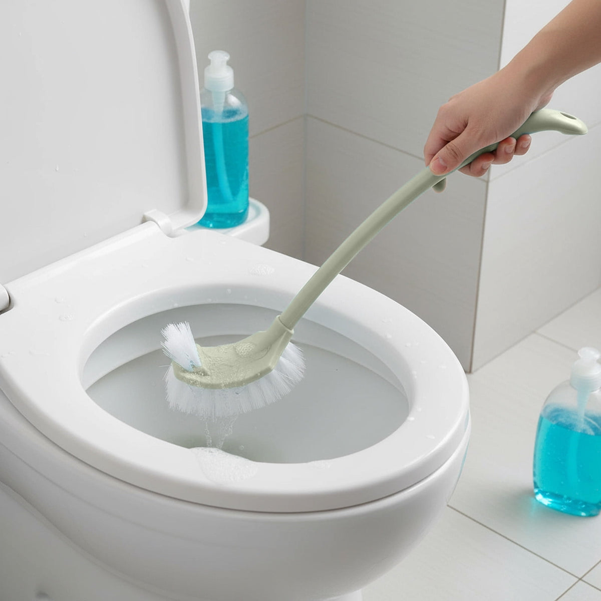 Toilet Brush with Dual Heads and Caddy, Flexible Rubber Bowl Brush plus Rim-Cleaning Slit Brush - Image 2