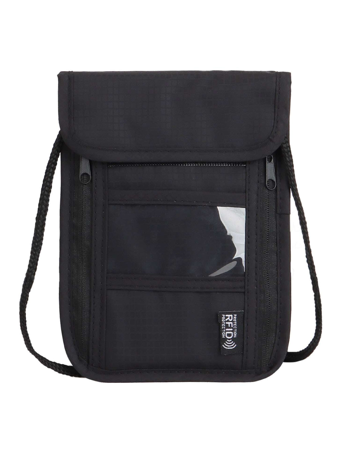 RFID-Blocking Travel Neck Wallet, Water-Resistant Passport Pouch with Adjustable Strap, Black