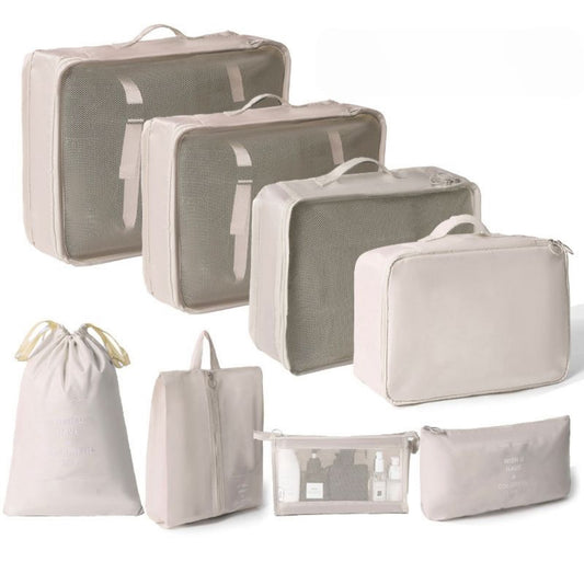Packing Cube Set of 8 with Shoe and Toiletry Bags, Beige Suitcase Organizers for Travel