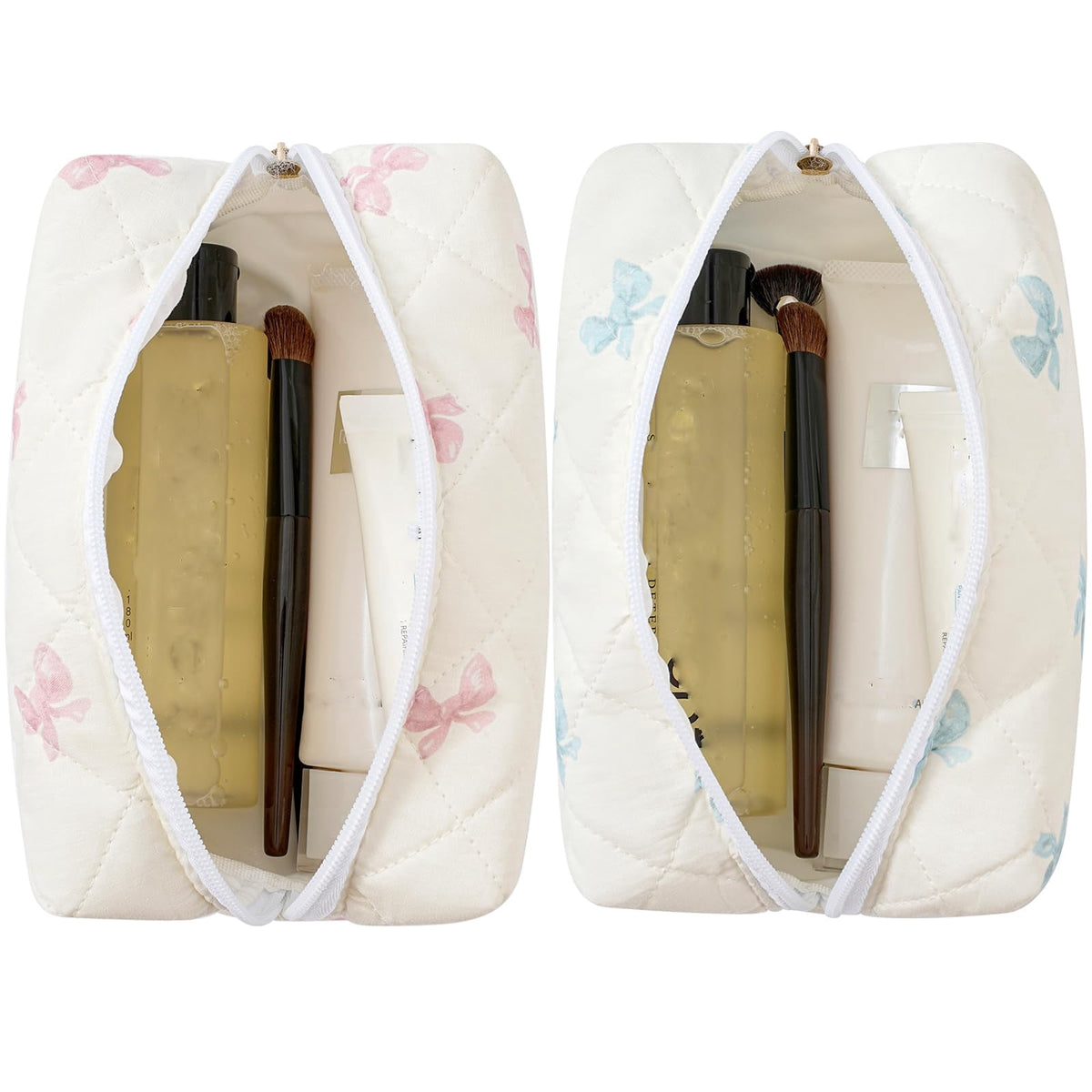 Quilted Floral Cotton Makeup Pouch, Small Zip Toiletry Bag for Purse and Travel