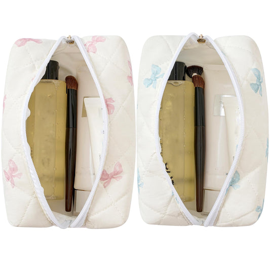 Quilted Floral Cotton Makeup Pouch, Small Zip Toiletry Bag for Purse and Travel