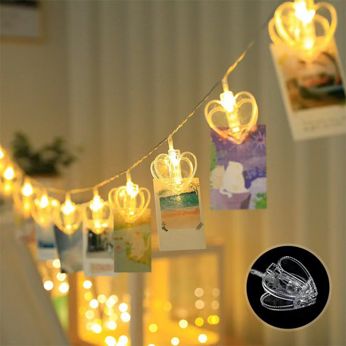 LED Photo Clip String Lights with Heart-Shaped Clips, 59 Inch Battery-Powered Decorative Wall Light - Image 2