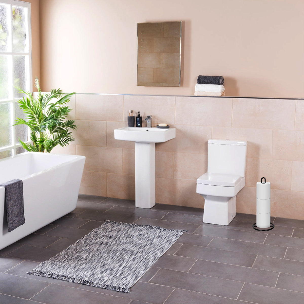 Freestanding Black Toilet Paper Holder Stand with Storage for Three Spare Rolls - Image 3