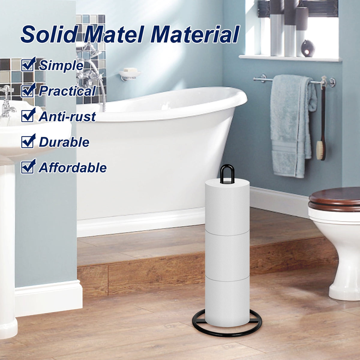 Freestanding Black Toilet Paper Holder Stand with Storage for Three Spare Rolls - Image 4