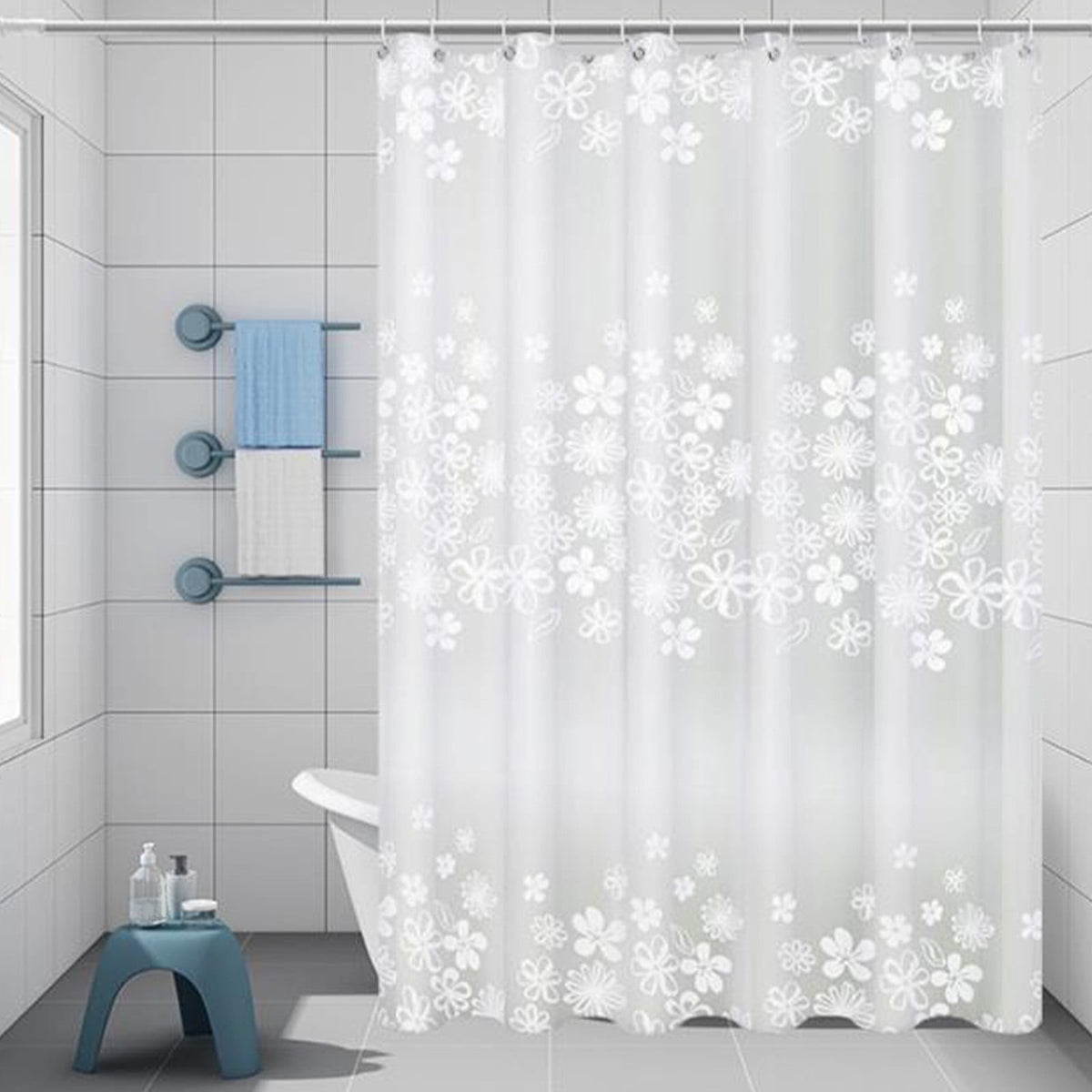 Clear Heavy-Duty Shower Curtain Liner, 72 x 72 Inch Waterproof Mildew-Resistant Plastic with 12 Hooks - Image 4