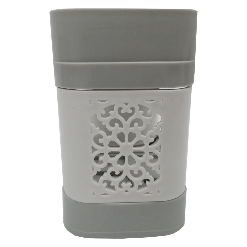 Toothbrush and Toothpaste Stand with Two Rinse Cups, White Plastic Countertop Organizer - Image 4