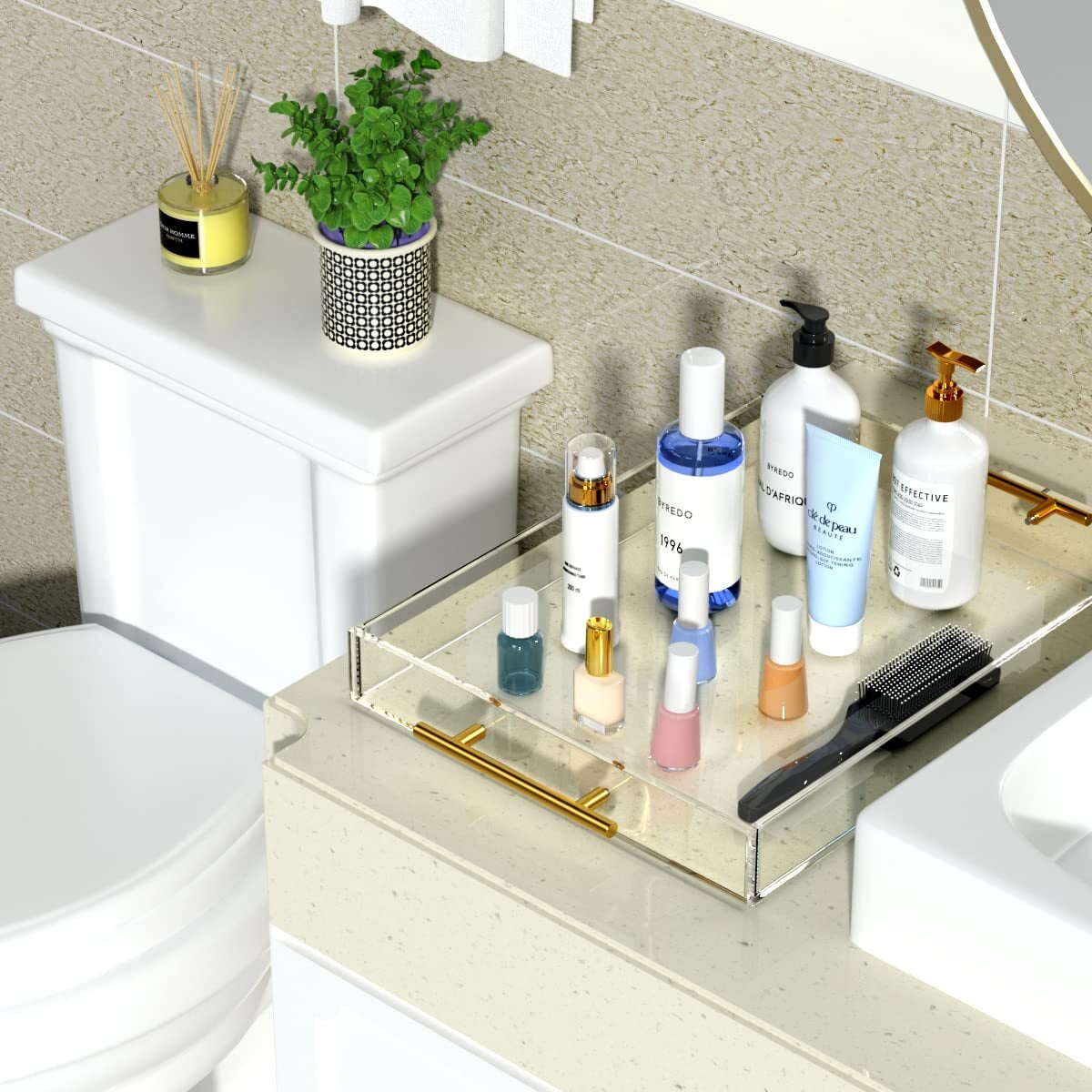 Clear Acrylic Serving Tray with Round Handles, 12 x 16 Inch Spill-Proof Vanity and Coffee Table Tray - Image 5
