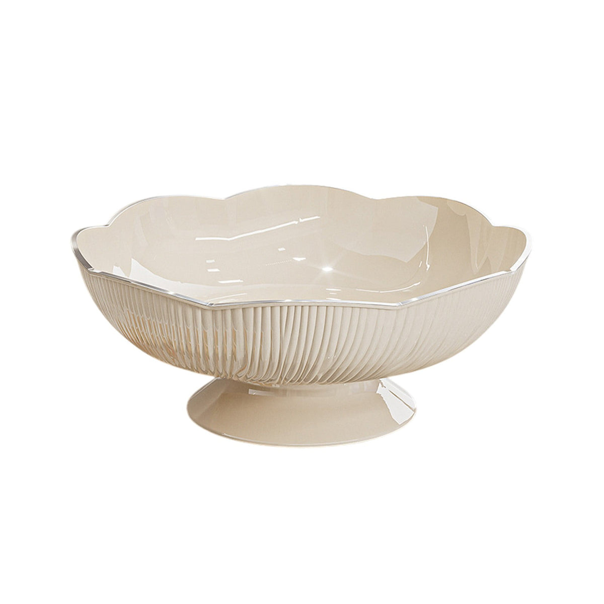 White Pedestal Fruit Bowl with Detachable Draining Base, Modern Plastic Serving Dish for Counter and Table