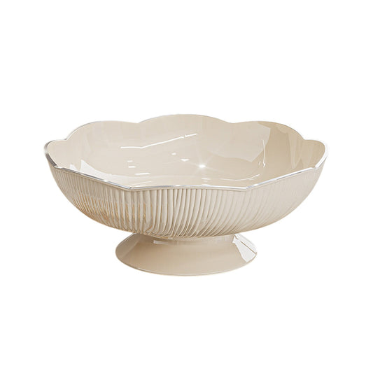 White Pedestal Fruit Bowl with Detachable Draining Base, Modern Plastic Serving Dish for Counter and Table