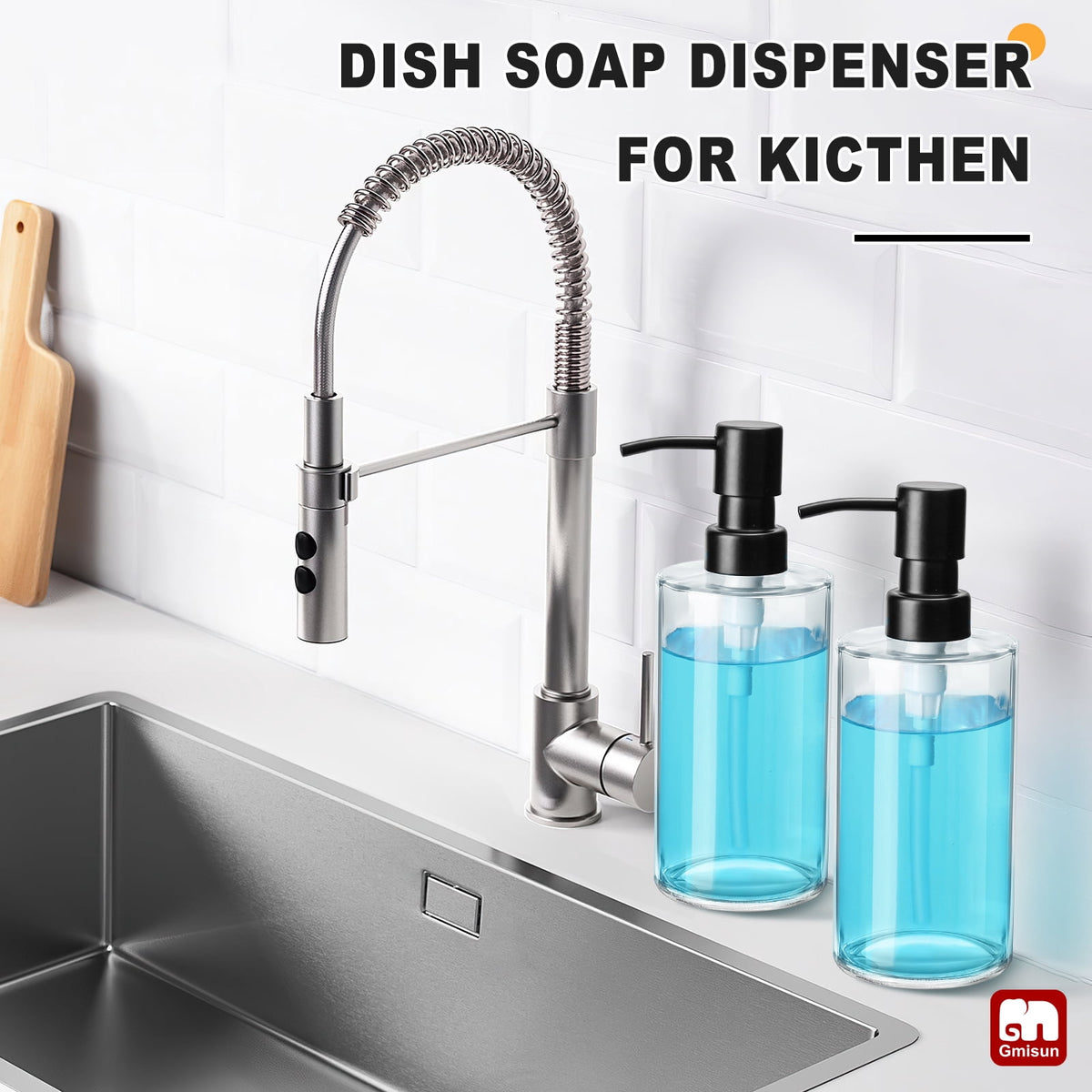 Clear Glass Soap Dispenser with Matte Black Stainless Steel Pump, 12 oz Refillable Bottle - Image 5