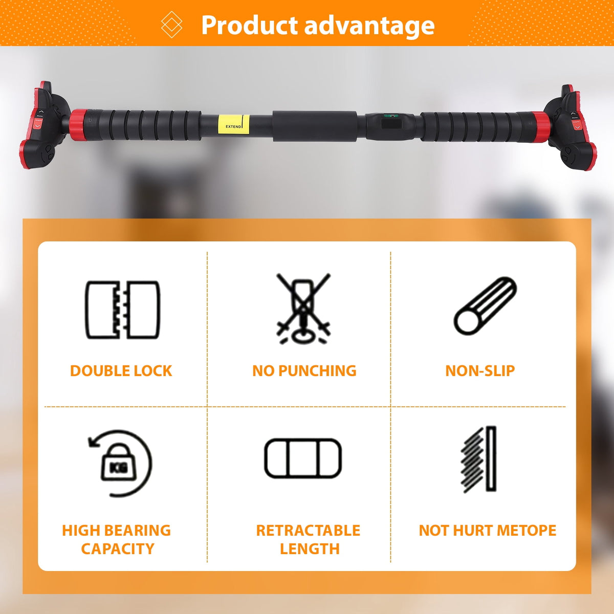 Doorway Pull-Up Bar with Adjustable Width, No-Screw Alloy Steel Chin-Up Bar, 440 lb Capacity - Image 5