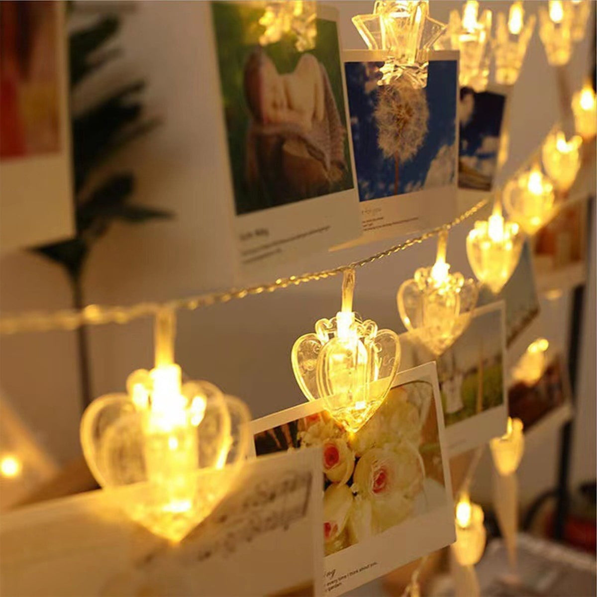 LED Photo Clip String Lights with Heart-Shaped Clips, 59 Inch Battery-Powered Decorative Wall Light - Image 5