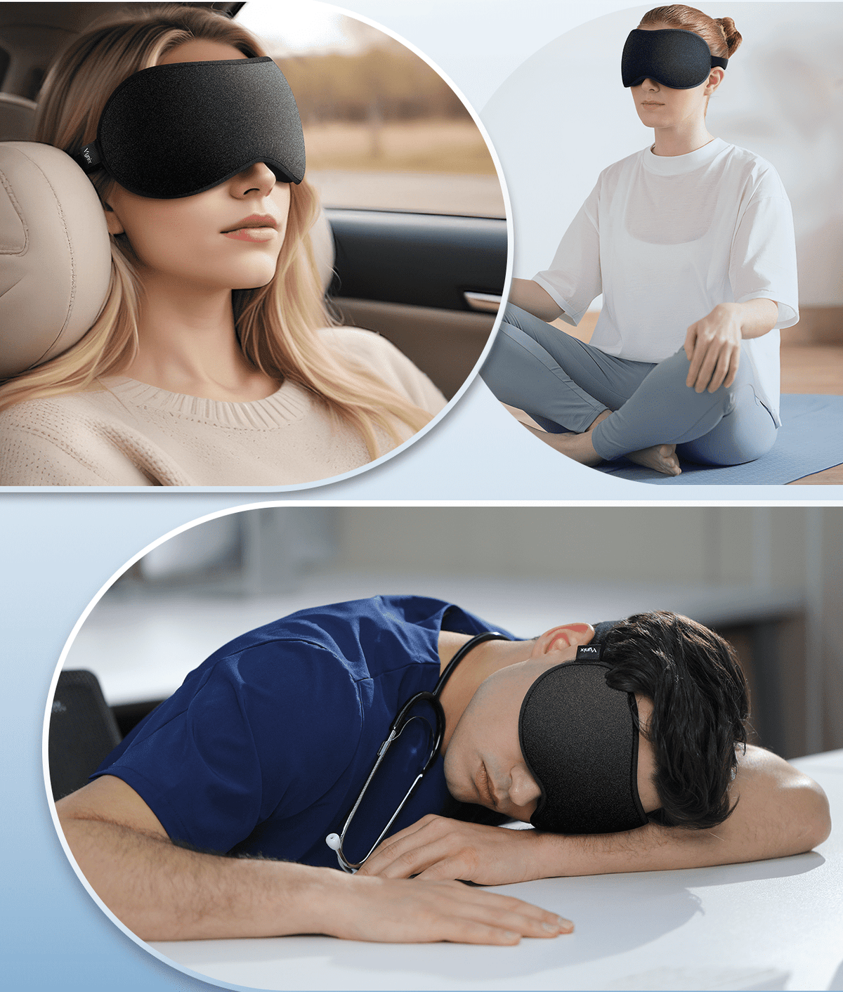 Contoured 3D Memory Foam Sleep Mask with Cooling Lining and Adjustable Strap, Black - Image 4