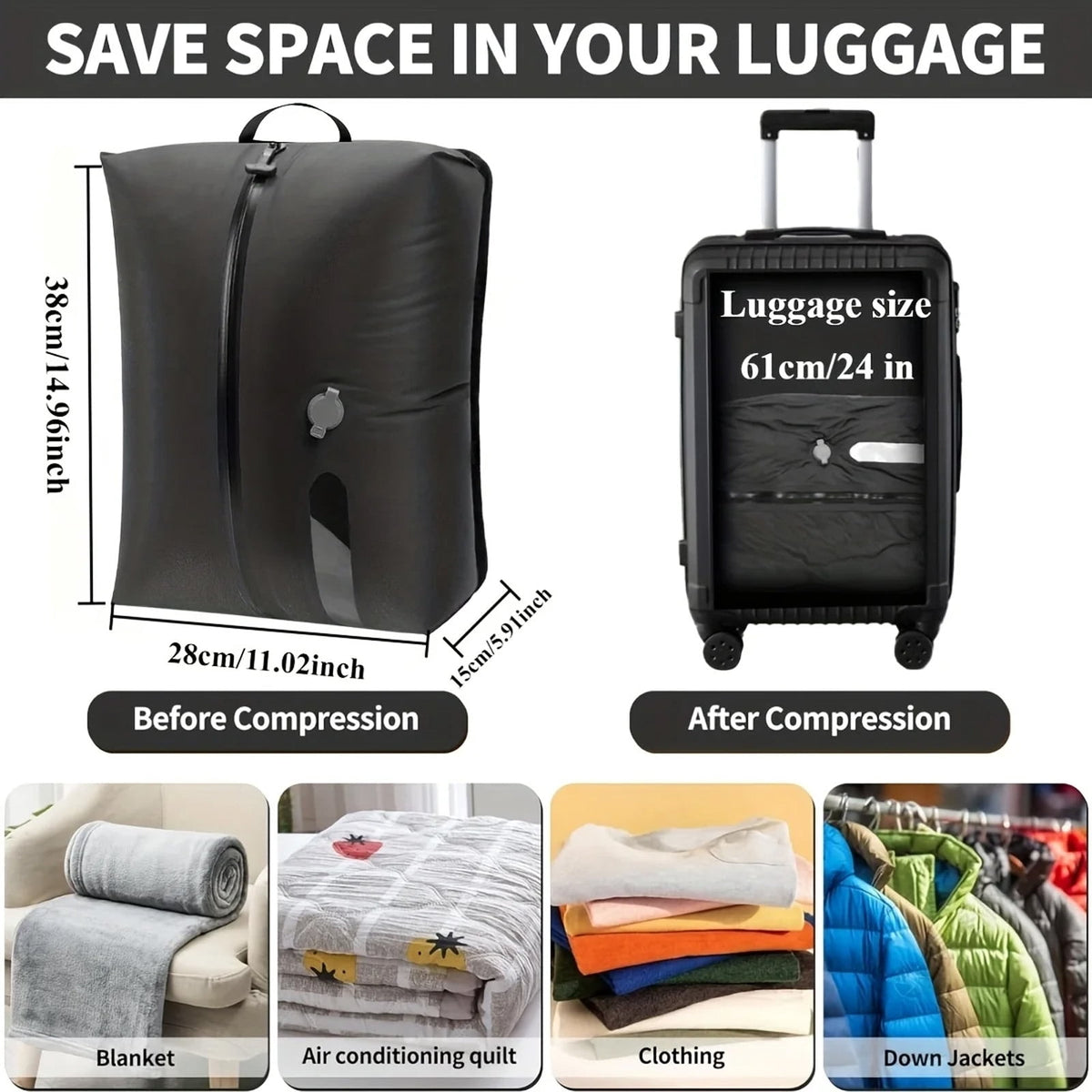 Waterproof Vacuum Compression Bags for Travel, Reusable Extra-Large Space-Saver Bags with One-Way Valve - Image 4