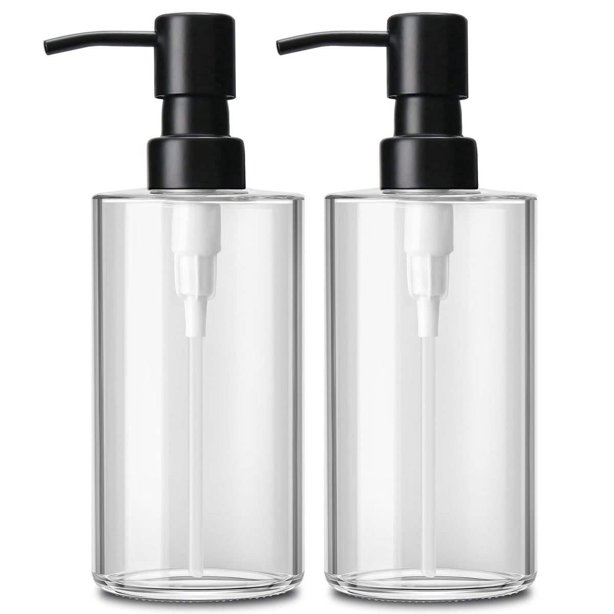 Clear Glass Soap Dispenser with Matte Black Stainless Steel Pump, 12 oz Refillable Bottle
