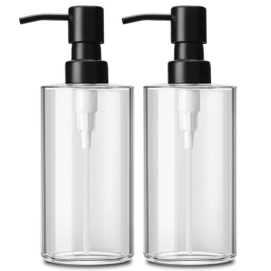 Clear Glass Soap Dispenser with Matte Black Stainless Steel Pump, 12 oz Refillable Bottle