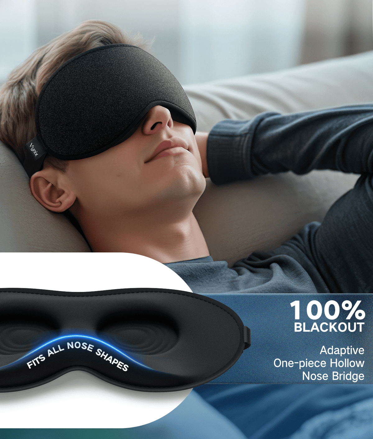 Contoured 3D Memory Foam Sleep Mask with Cooling Lining and Adjustable Strap, Black - Image 5