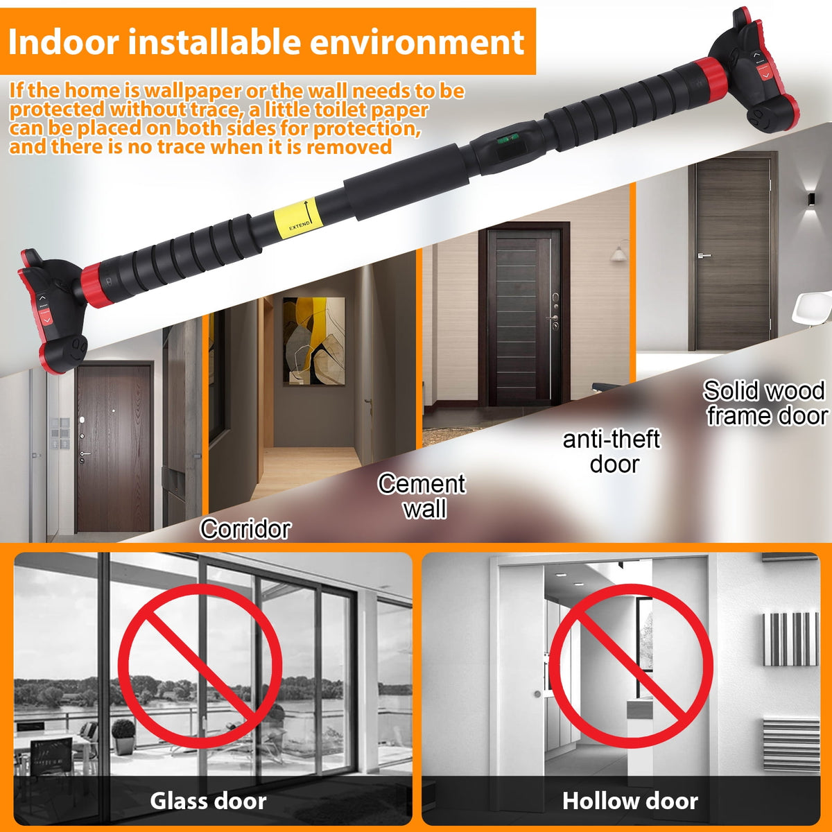 Doorway Pull-Up Bar with Adjustable Width, No-Screw Alloy Steel Chin-Up Bar, 440 lb Capacity - Image 6