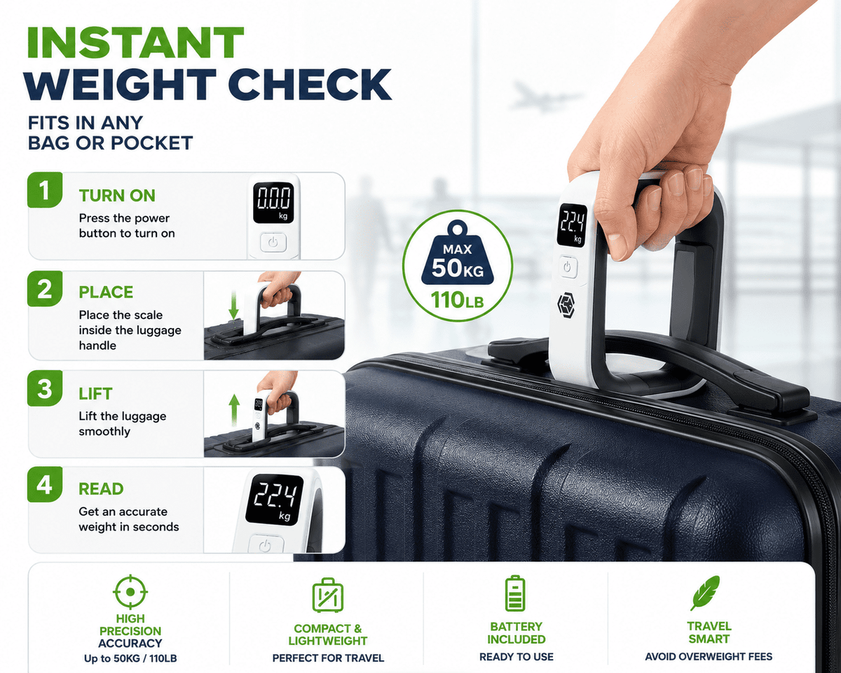 Portable Digital Luggage Scale with LCD Display, 110 lb Capacity Hanging Baggage Weight Checker - Image 4
