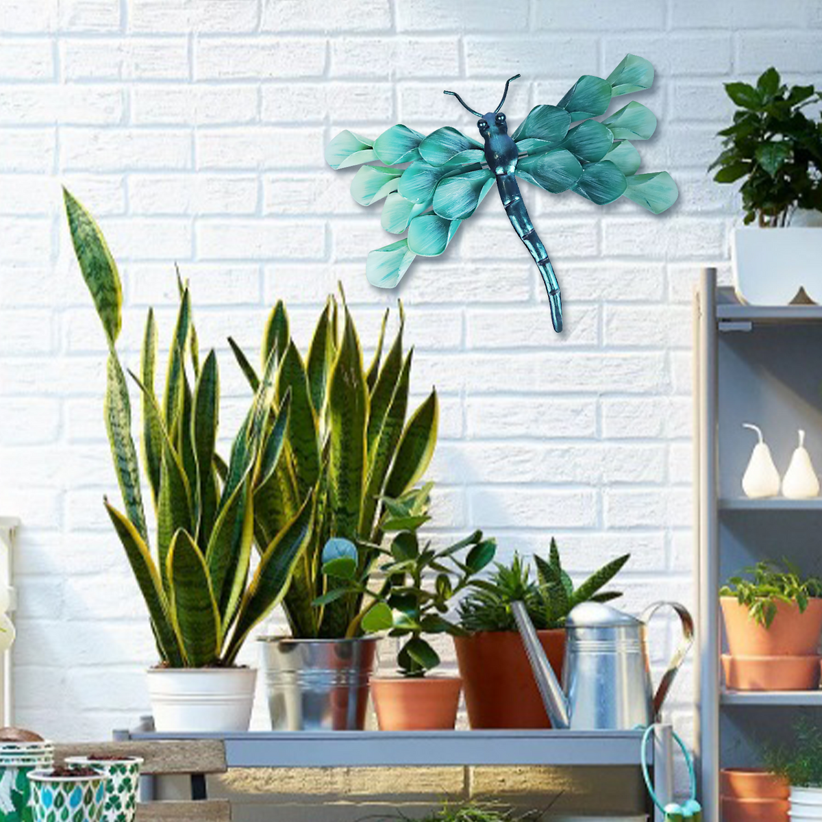 Metal Dragonfly Wall Art with Green Leaf-Shaped Wings, 14 Inch Hand-Painted Indoor Outdoor Decor - Image 5