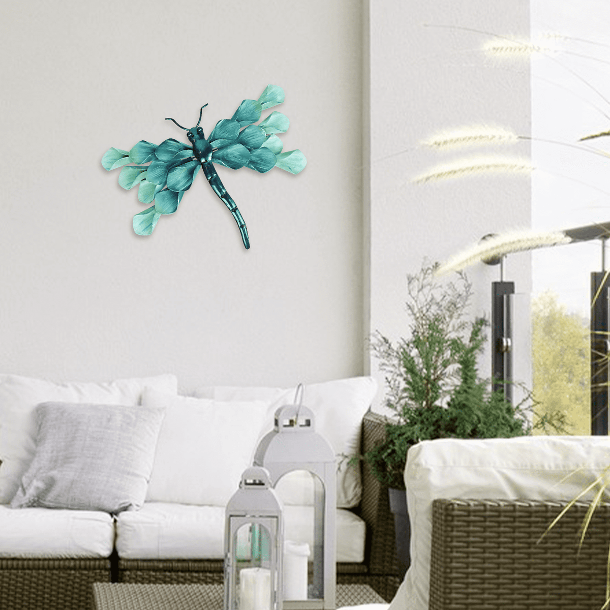 Metal Dragonfly Wall Art with Green Leaf-Shaped Wings, 14 Inch Hand-Painted Indoor Outdoor Decor - Image 4