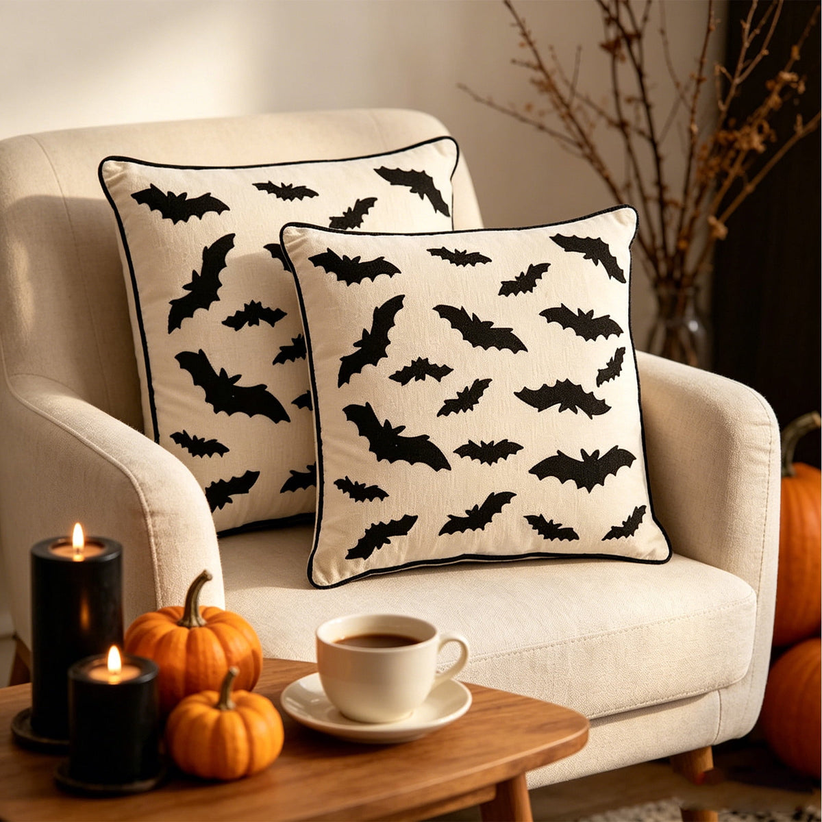 Embroidered Halloween Ghost Throw Pillow Cover, 18 x 18 Inch Linen Cushion Case with Hidden Zipper - Image 4
