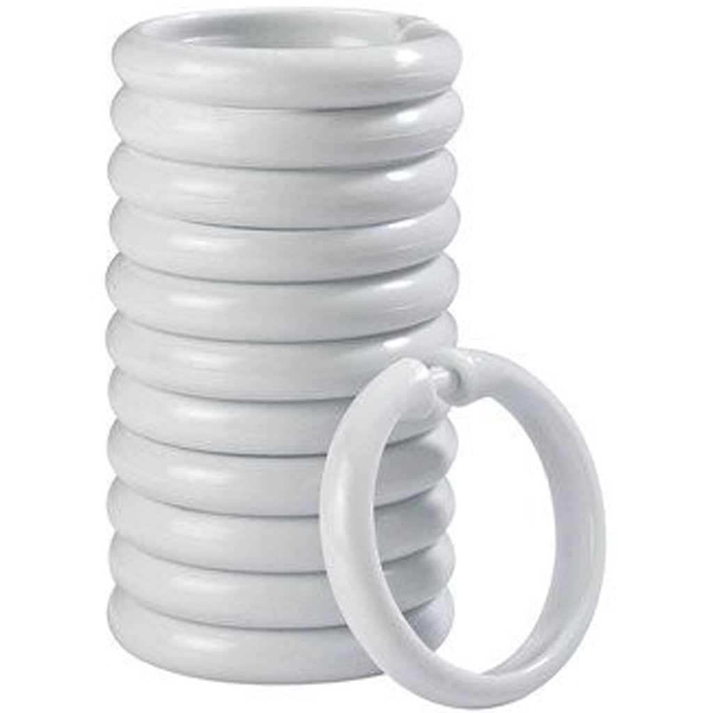 Clear O-Ring Shower Curtain Hooks, Snap-Closure Plastic Rings for Standard Rods, Set of 12