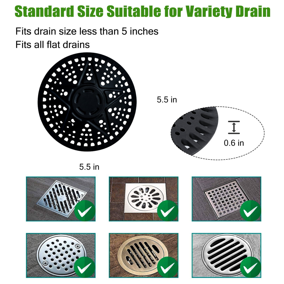 Silicone Shower Drain Hair Catcher with Weighted Core, 5.5 Inch Flat Drain Cover, Set of 2 - Image 4