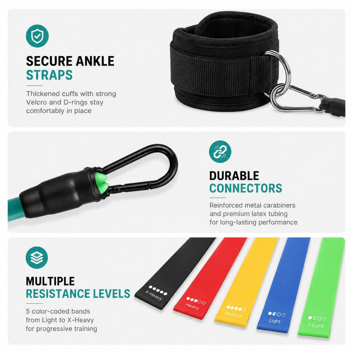 Resistance Band Set with Ankle Straps, Three Tube Bands and Five Loop Bands for Home Workouts - Image 4