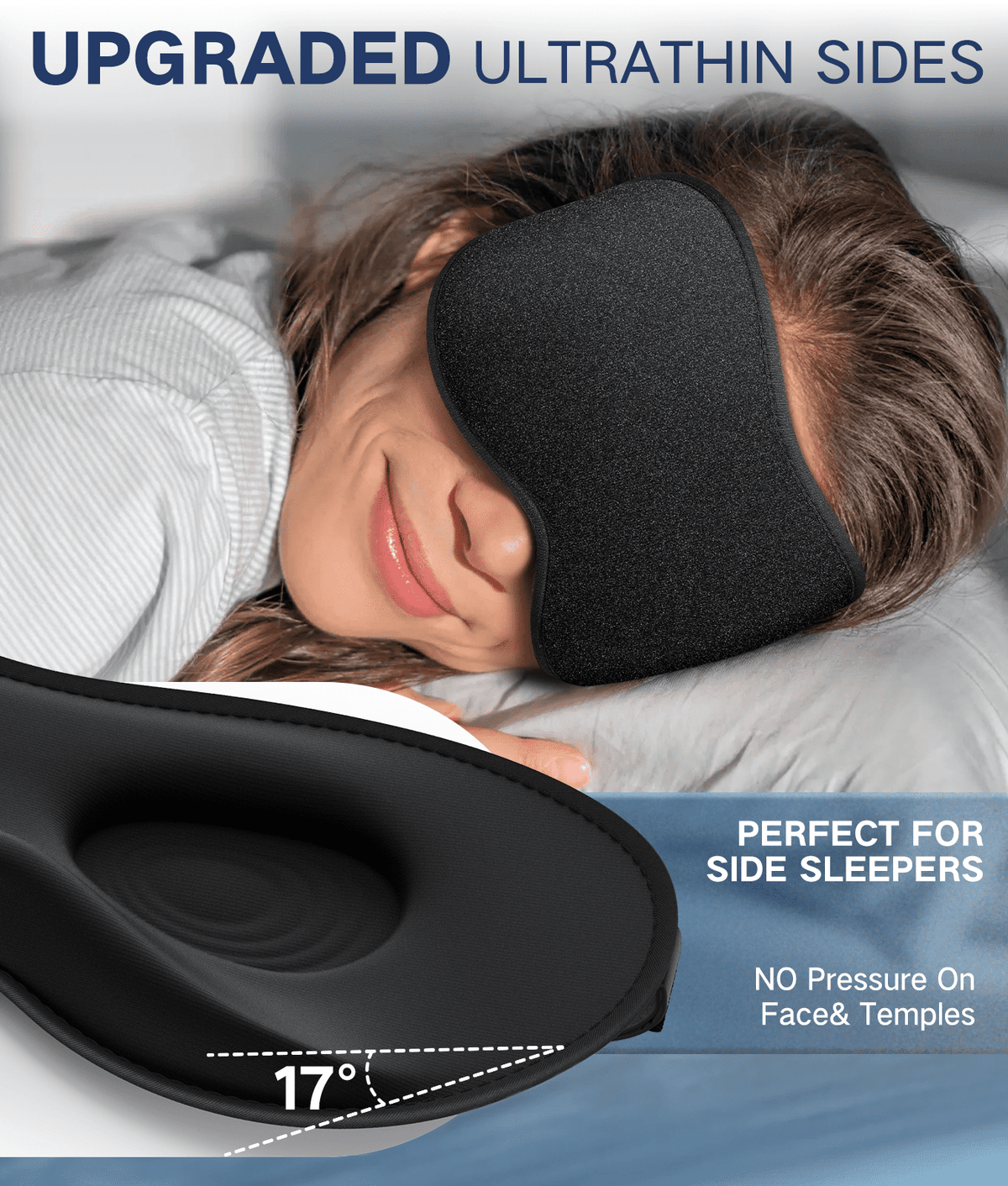 Contoured 3D Memory Foam Sleep Mask with Cooling Lining and Adjustable Strap, Black - Image 2