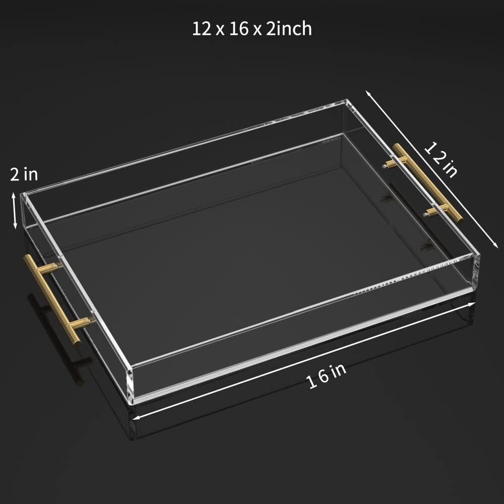 Clear Acrylic Serving Tray with Round Handles, 12 x 16 Inch Spill-Proof Vanity and Coffee Table Tray - Image 3