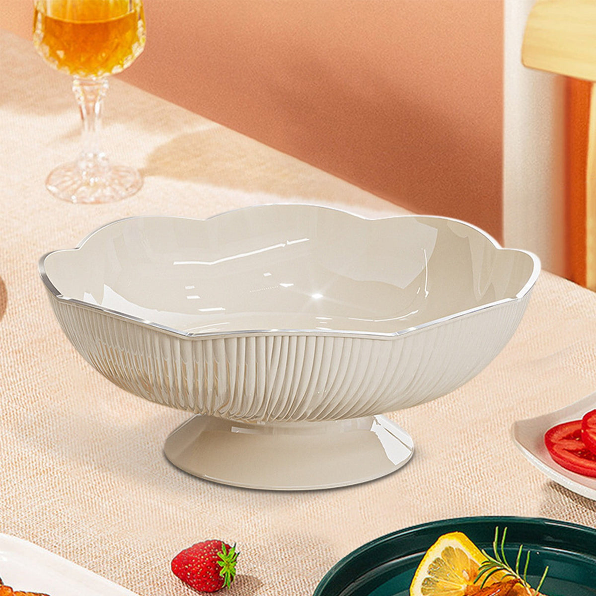 White Pedestal Fruit Bowl with Detachable Draining Base, Modern Plastic Serving Dish for Counter and Table - Image 4