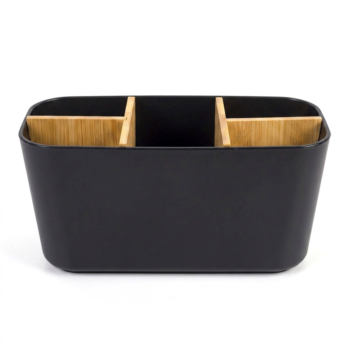 Five-Slot Toothbrush Holder with Removable Bamboo Dividers, Black Bathroom Countertop Organizer